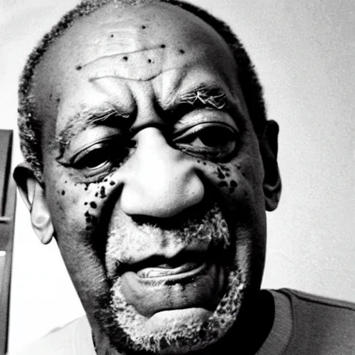 Prompt: screenshot of a video containing a close up face of Bill Cosby on a Doorbell, creepy, scary, black and white, very scary, horror, super scary, very creepy, so creepy