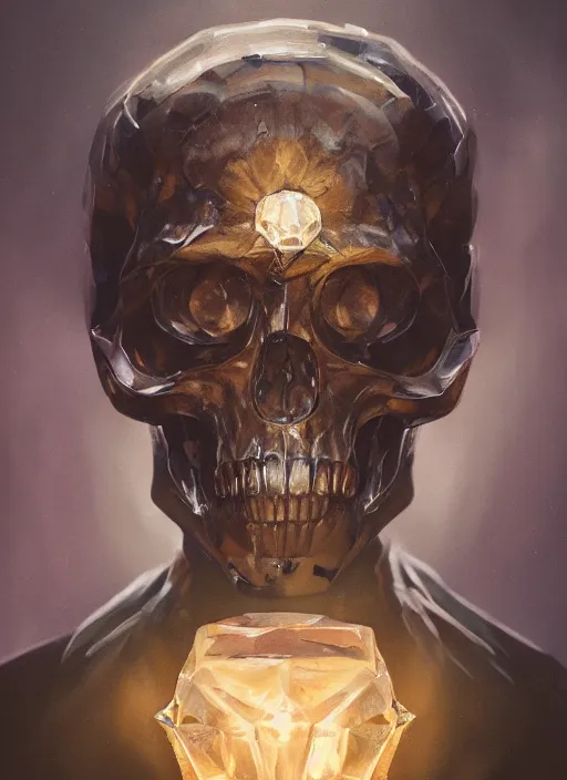 Image similar to A fancy portrait of a crystal skull by Greg Rutkowski, Sung Choi, Mitchell Mohrhauser, Maciej Kuciara, Johnson Ting, Maxim Verehin, Peter Konig, Bloodborne, 8k photorealistic, cinematic lighting, HD, high details, dramatic, atmospheric , trending on artstation