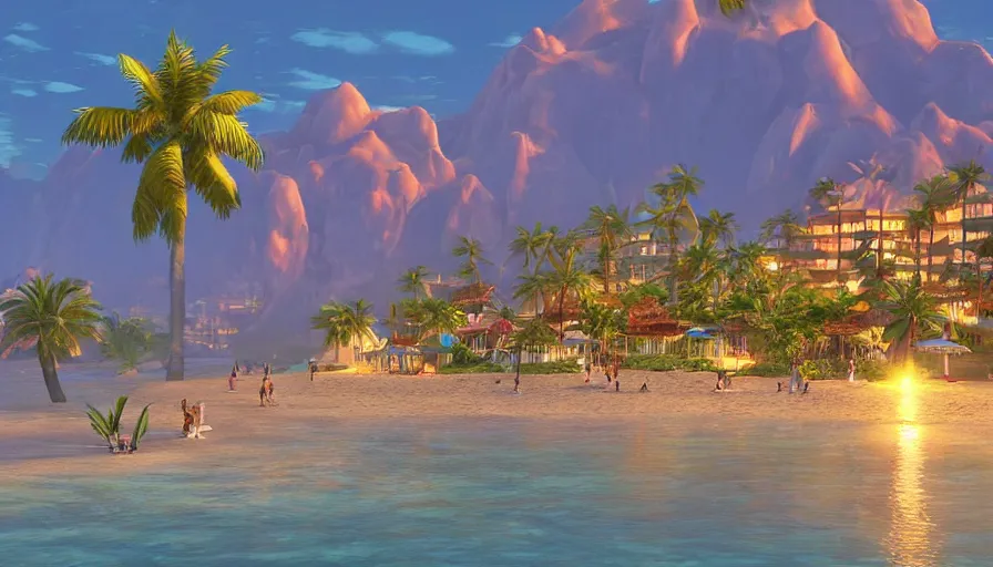 Prompt: beautiful seaside tropical beach village by moebius, very beautiful, volumetric lighting