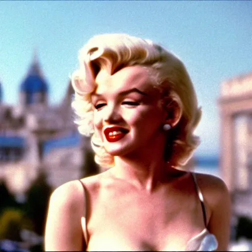 Prompt: film still of marilyn monroe in european vacation ( 1 9 8 5 )