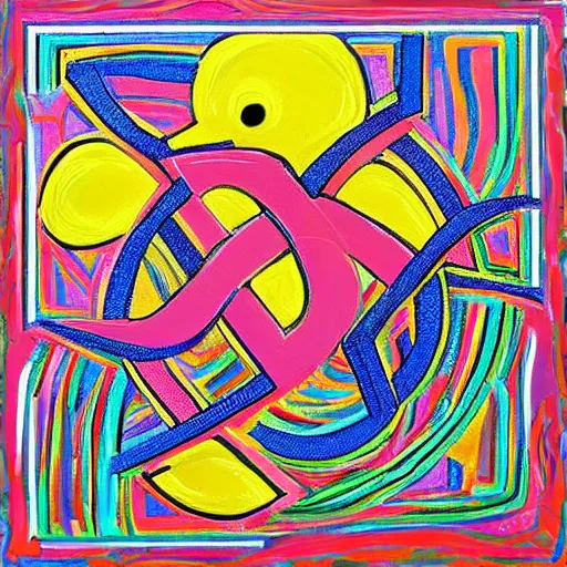 Image similar to abstract, rubber duck painting in the style of frank stella!, celtic knot patterns,