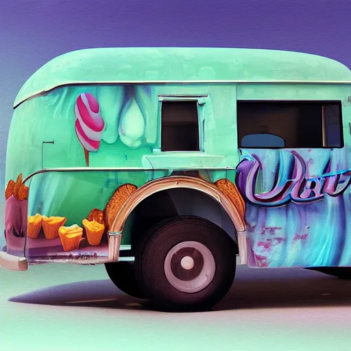 Prompt: digital matte glossy painting ice cream truck, trevor mitchell