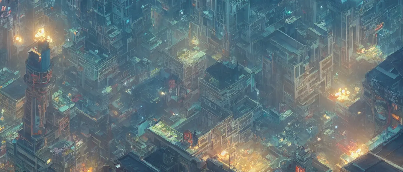 Image similar to isometric kowloon, unreal engine, fantasy art by greg, loish, rhads, ferdinand knab, makoto shinkai, lois van baarle, ilya kuvshinov, rossdraws, tom bagshaw, global illumination, radiant light, highly detailed intricate environment, isometric, onstudio ghibli, octane render, 8 k