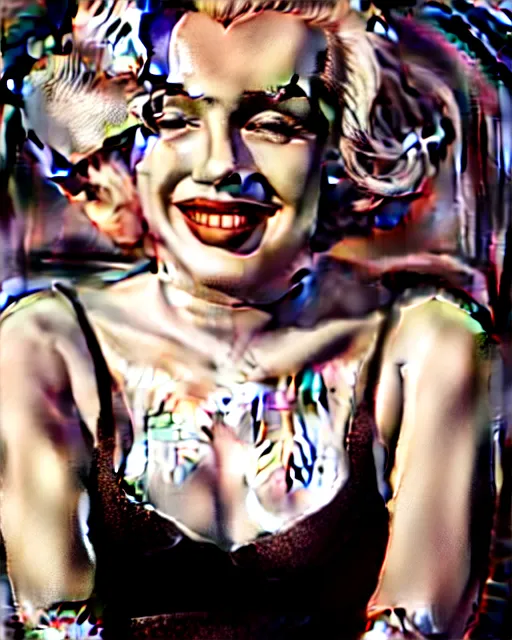 Prompt: Beautiful Head and shoulders portrait of smiling flirty seductive Marilyn monroe with platinum blonde hair, wearing a camisole by arney freytag, artstation, 35mm, fashion photoshoot, photo studio, golden hour, bokeh, rim lighting, fashion pose, octane, 4k