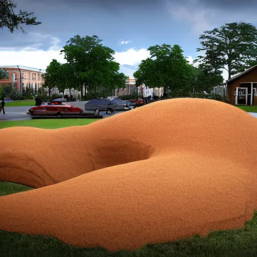 Prompt: a giant anthill in the shape of an old-fashioned school, photorealistic