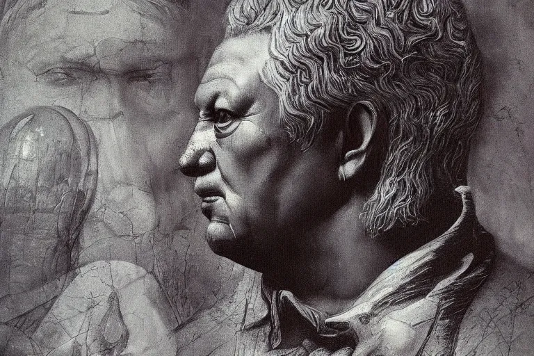 Image similar to Boris Yeltsin with valkyrees, by Leonardo DaVinci, reneissanse painting, intricate detail, artstation