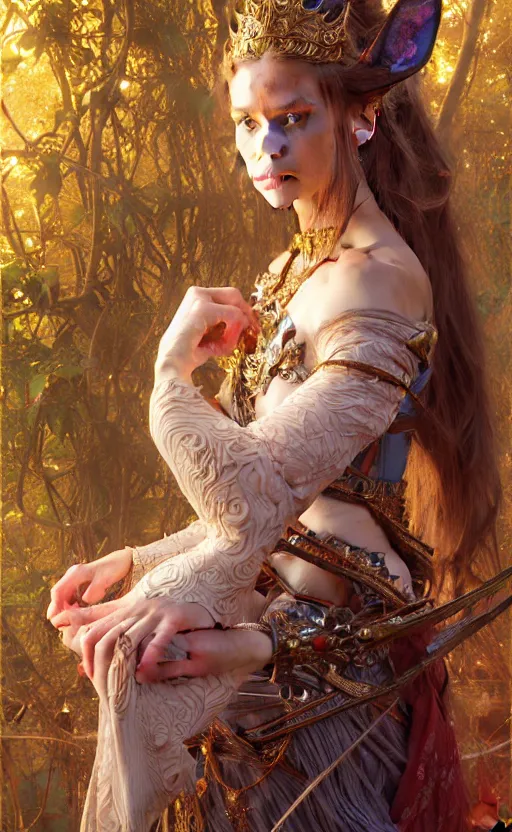 Image similar to highly detailed full shot portrait of a enchanted wolf in the form of a beautiful young princess. d & d, art by donato giancola and ruan jia and carl larsson and magali villeneuve. trending on artstation, intricate details, energetic composition, golden ratio, concept art, illustration, elegant art