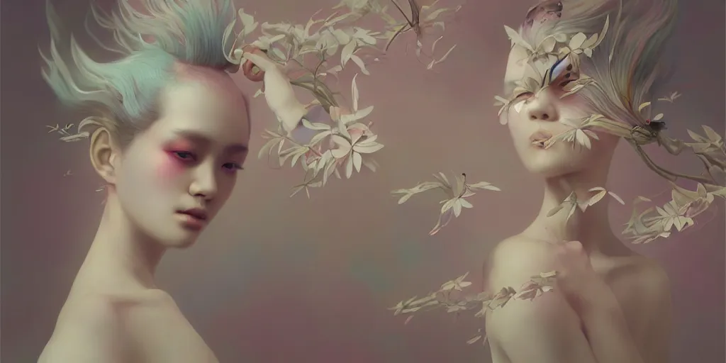 Image similar to breathtaking delicate detailed concept art painting creature, by hsiao - ron cheng, bizarre compositions, exquisite detail, pastel colors, 8 k