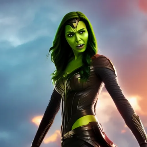 Prompt: Film still of Gal Gadot as Gamora, from Guardians of the Galaxy Vol. 2 (2017)