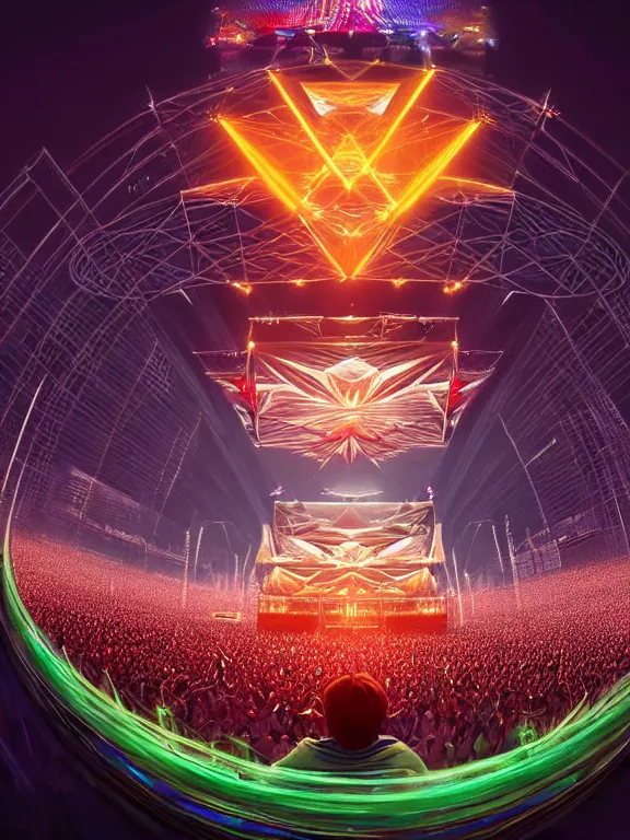 Prompt: symmetry!! dj plays big music at the biggest festivals in the world to a huge crowd with lots of blaring lights in the spirit of god, intricate, elegant, highly detailed, digital painting, artstation, concept art, smooth, sharp focus, illustration, by cgsociety and stefan kostic and stanley lau and artgerm, gorgeous, elegant