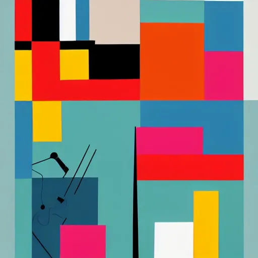 Image similar to A abstract painting in the style of Tatsuro Kiuchi, flat colour-block style, geometric abstraction, painting of a jazz band, modern pastel colours