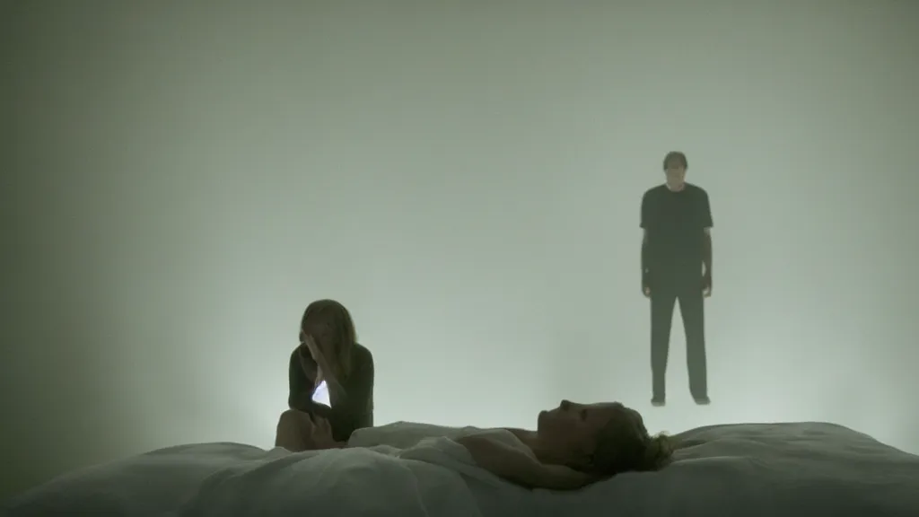 Image similar to movie still of having sleep paralysis, cinematic composition, cinematic light, criterion collection, by david lynch and emanuel lubezki