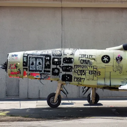 Image similar to Fairchild A-10 Thunderbolt covered in street art, in bone yard