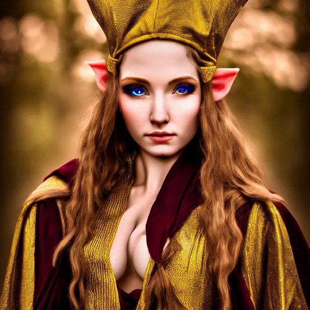 Prompt: beautiful elf with ornate robes, highly detailed, 8 k, hdr, smooth, sharp focus, high resolution, award - winning photo