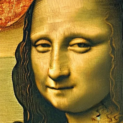Prompt: Mona Lisa making a painting of Leonardo da Vinci