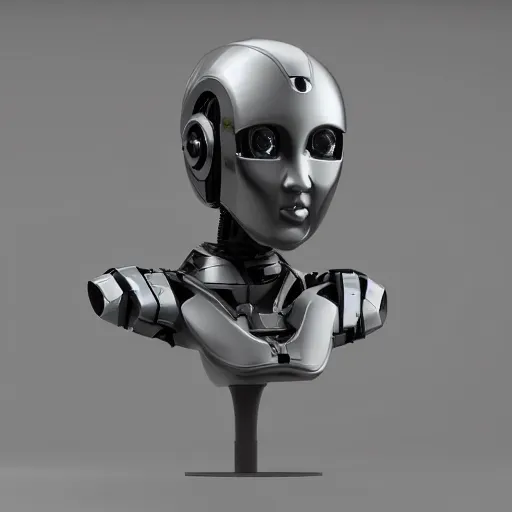 Image similar to an amazing robot-helmet, robotic head-bust portrait, of a sci-fi, human robot hybrid with weaponized systems built into the 3d helmet, cgi, zbrush, blender, octane render