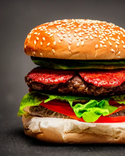 Image similar to high quality presentation photo of a hamburger, photography 4k, f1.8 anamorphic, bokeh, 4k, Canon, Nikon