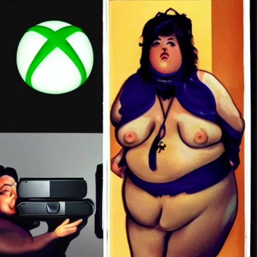 Image similar to fat lady with an xbox logo on her