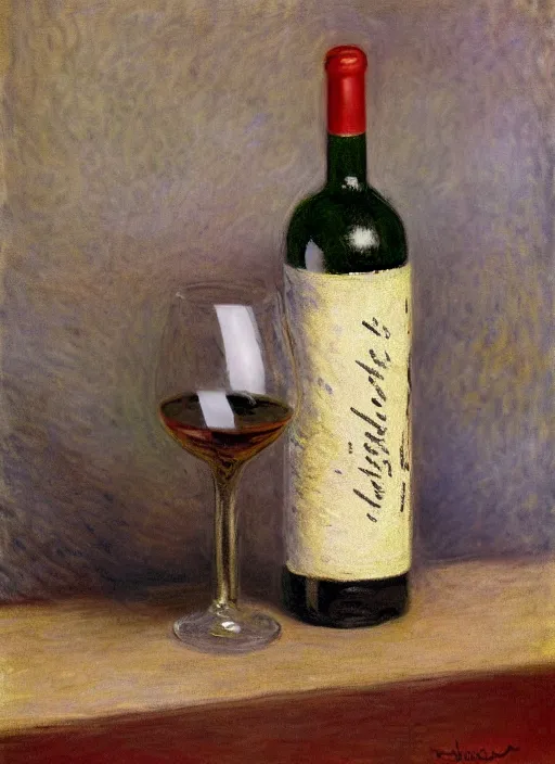 Prompt: bottle of wine, made by Hugo Heyrman, Digital matte art, by Oscar-Claude Monet