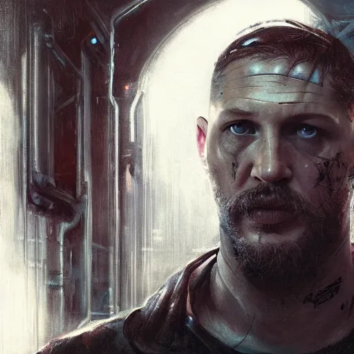 Image similar to tom hardy as henry dorsett case, hacker, cyborg, cyberpunk, painted by seb mckinnon, high detail, dramatic light, digital art, painted by greg rutkowski, promotional movie posterart, trending on artstation