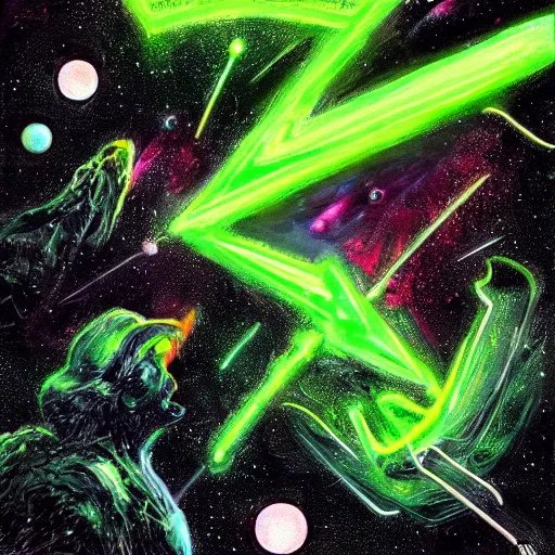 Image similar to a neon green space wallpaper , digital art, fantasy, magic, trending on artstation, ultra detailed, professional illustration by Basil Gogos