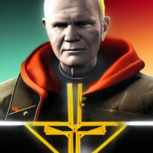 Image similar to john paul ii in cyberpunk 2 0 7 7, stylised official art