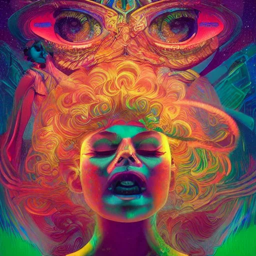 Prompt: An extremely psychedelic experience, colorful, surreal, dramatic lighting, cosmonaut, LSD, face, detailed, intricate, elegant, highly detailed, digital painting, artstation, concept art, smooth, sharp focus, illustration, art by Sam Spratt, Dan Mumford, Artem Demura and Alphonse Mucha