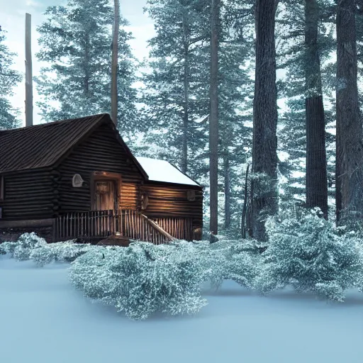 Image similar to a cabin in the woods, octane render