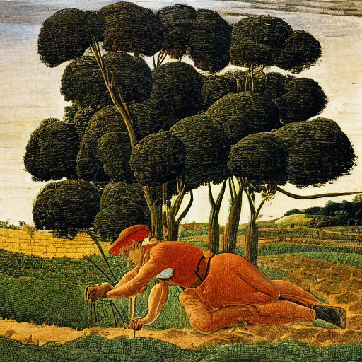 Image similar to Farmer tilling his field by Botticelli,