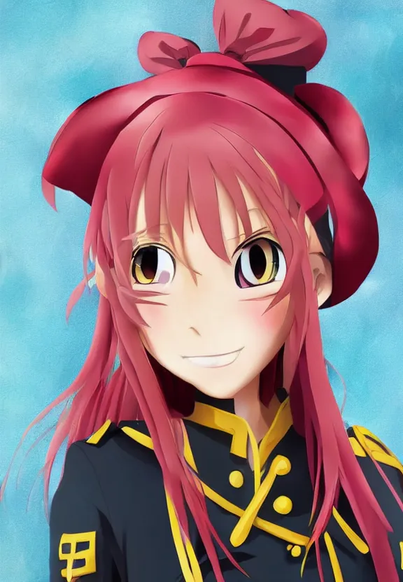 Image similar to wide angle portrait of a female pirate, a cute uniform, somewhat of an anime in pixar style, trending artwork, made with anime painter studio, by pixar and an anime artist, collaboration