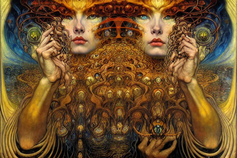 Image similar to Divine Chaos Engine by Karol Bak, Jean Delville, William Blake, Gustav Klimt, and Vincent Van Gogh, symbolist, visionary