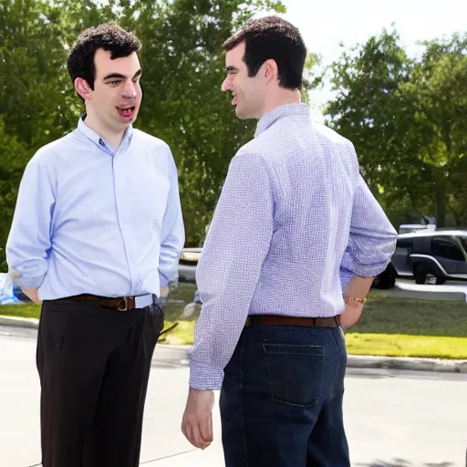 Prompt: Nathan Fielder conversing with Joseph Biden