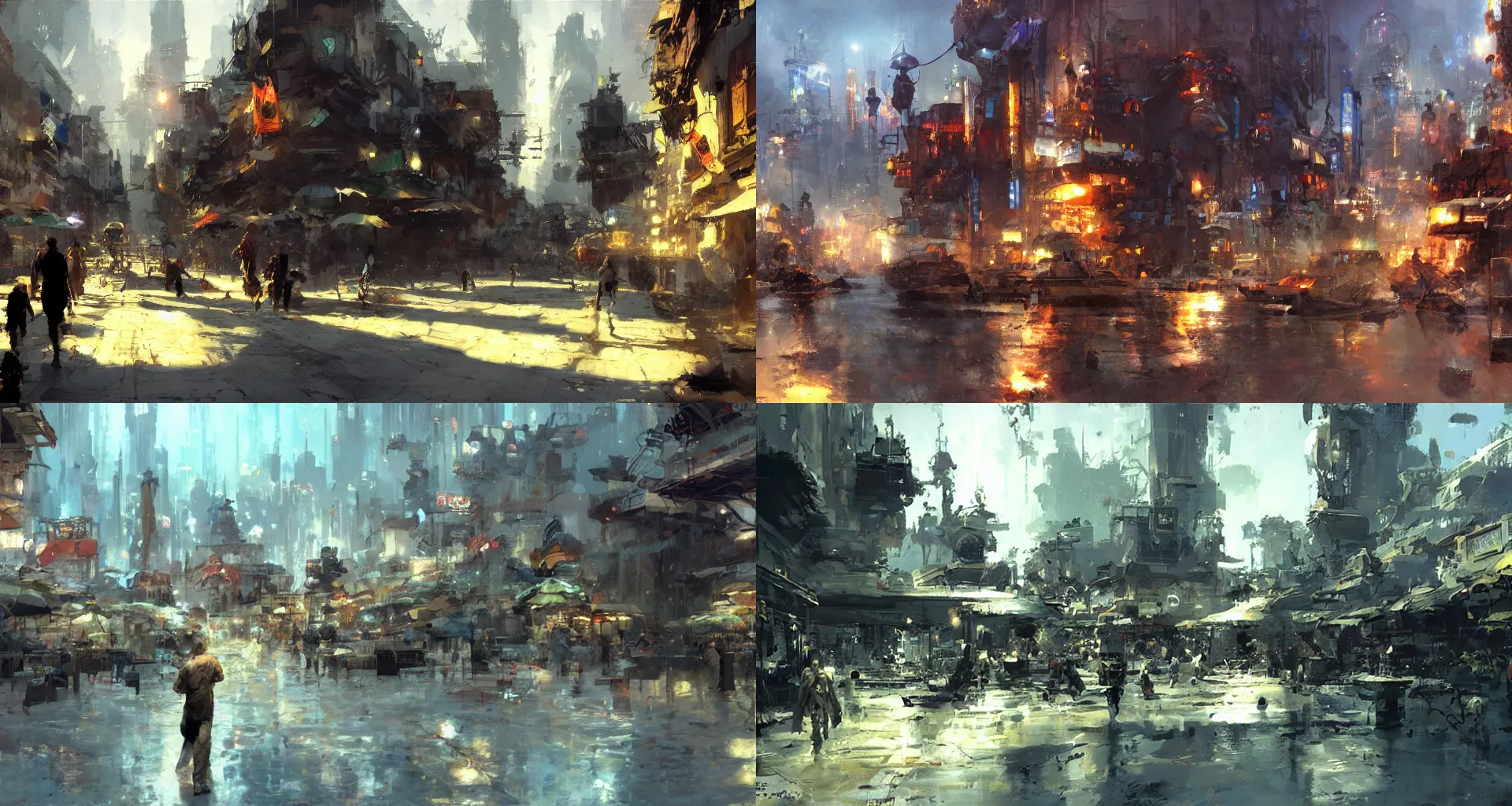 Prompt: port city, art by craig mullins