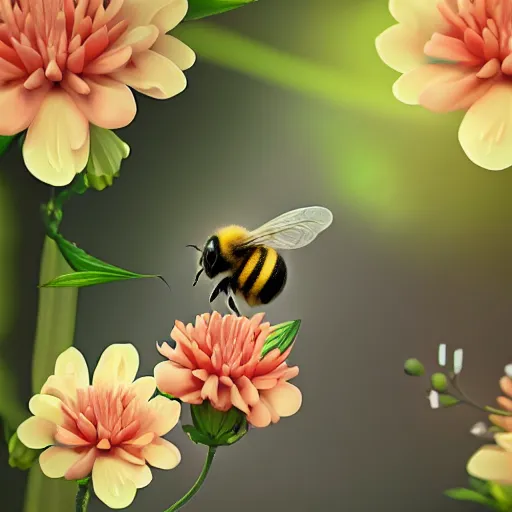 Prompt: lovely bee on a flower mini cute style, highly detailed, rendered, ray - tracing, cgi animated, 3 d demo reel avatar, soft shade, soft lighting