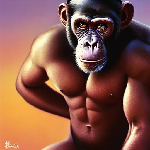 Prompt: Strong Chimpanzee, Boris Vallejo, Epic, 8k resolution, ArtStation, Hyperrealistic