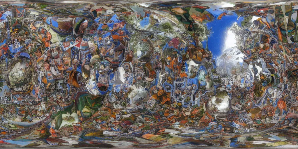 Image similar to escher style pattern of 3 6 0 panorama, colorful hieronymus bosch balls under wather