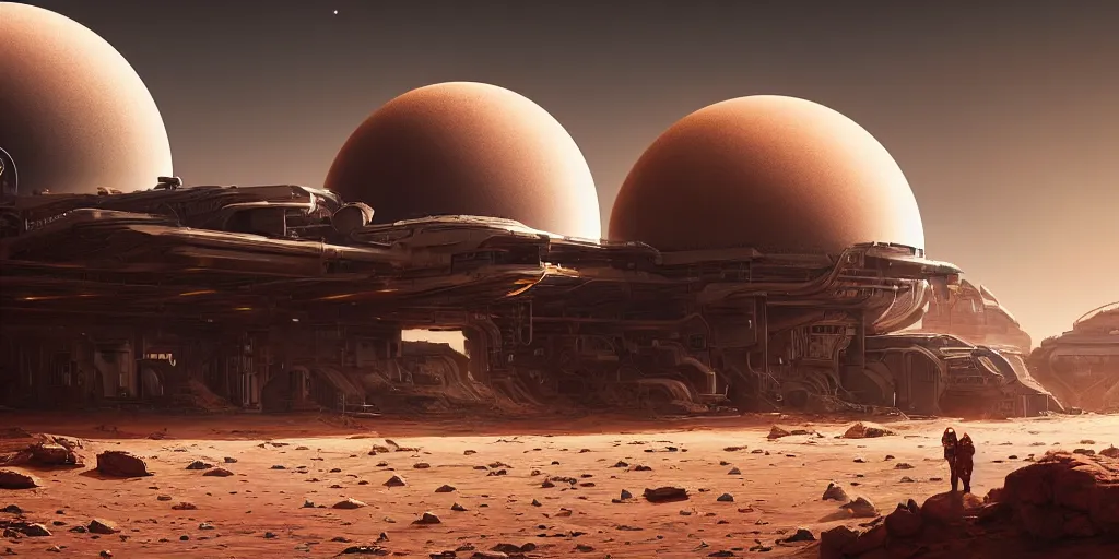 Prompt: giant terraforming station on desert planet digital art by greg rutkowski. highly detailed 8 k. intricate. lifelike. soft light. nikon d 8 5 0.