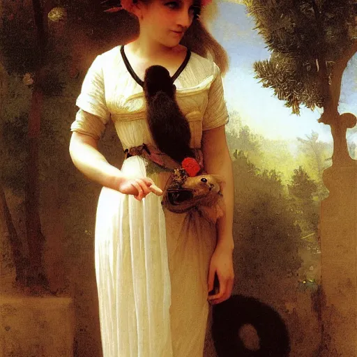 Image similar to A portrait of a fox in a dress by William-Adolph Bouguereau