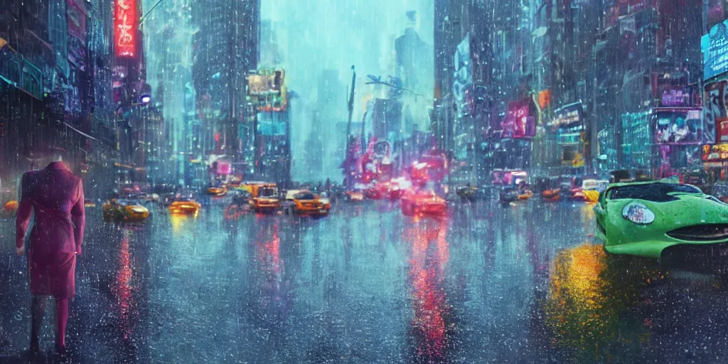 Prompt: a film still trough a raincovered window on a rainy but colourful day in new york. sparkling lights, wide shot, frog perspective, wes anderson, studio ghibli, pixar and disney animation, sharp, rendered in unreal engine 5, anime key art by greg rutkowski, bloom, dramatic lighting