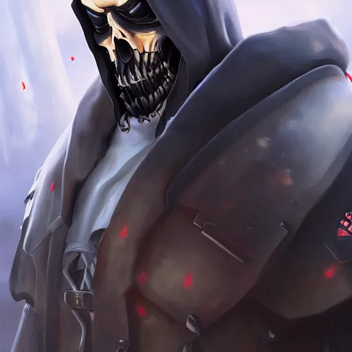 Prompt: portrait painting of reaper overwatch, photorealistic, extreme detail, sharp focus, 8 k, intricate, hyper detailed, realistic, cinematic lighting