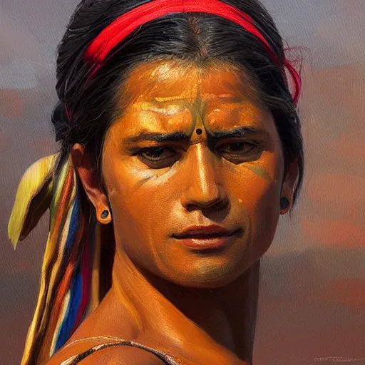 Image similar to A beautiful painting of a series of vertical stripes in different colors. Indian by Ted Nasmith, by Tatiana Suarez rendered in octane, Trending on artstation