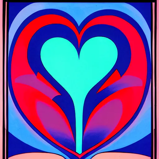 Image similar to cartoon heart on fire, symmetrical, washed out color, centered, art deco, 1 9 5 0's futuristic, glowing highlights, peaceful