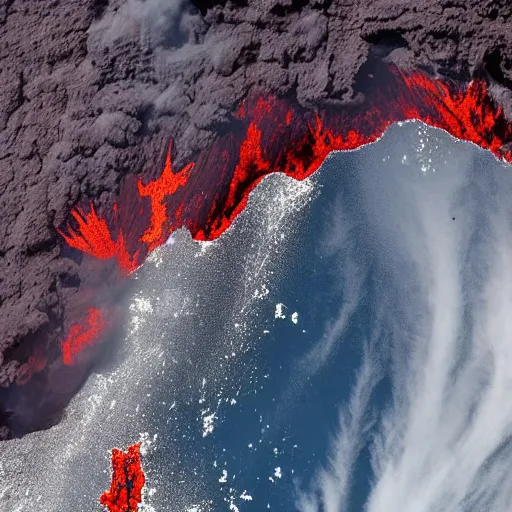 Prompt: satellite view of a volcanic eruption