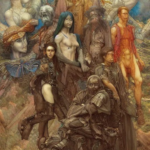 Image similar to disasterpiece truth disciples holy estrangement, by Edgar Maxence and Ross Tran and Michael Whelan and Da Vinci and W.T.M Turner, metal watercolor intricate line drawings, mistakes in the drawing 4k resolution