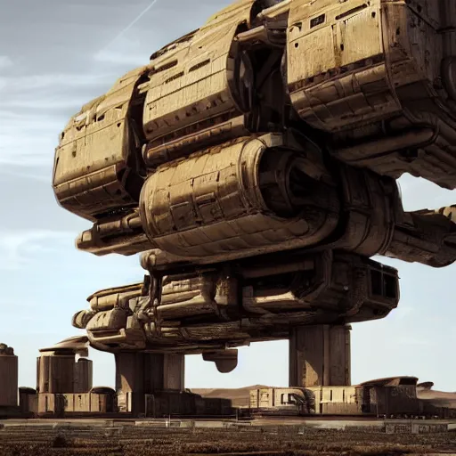 Image similar to SciFi industrial futuristic Brutalism brutalistic huge carrying vehicle desert