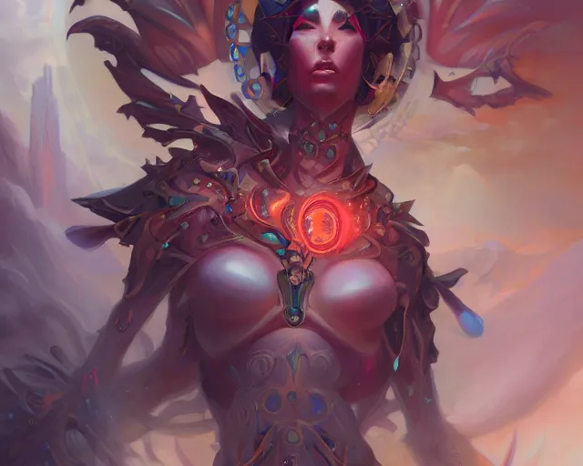 Image similar to portrait of a beautiful satanic cybernetic emanation, by pete mohrbacher and artgerm and wlop, digital art, highly detailed, intricate, fantasy, mystical, sharp focus, Trending on Artstation HQ, deviantart, unreal engine, 4K UHD image