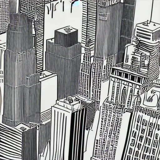 Prompt: line art of New York City, cover art, minimalist, curved strokes