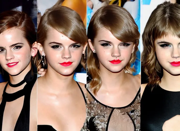 Image similar to emma watson and taylor swift and selena gomez swim together. perfect faces.