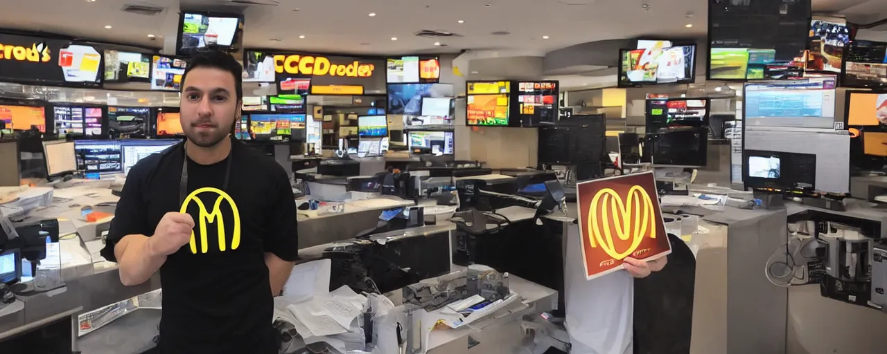 Image similar to ex crypto currency trader working in mcdonals