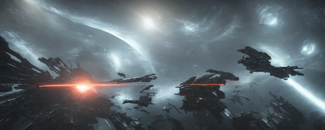 Prompt: dark space opera, epic beautiful space scifi, eve online, highly detailed, chiaroscuro, volumetric lighting, octane render, majestic, mysterious, double - exposure, light, tones of black in background, sublime, soft lighting, ray tracing global illumination, translucid luminescence, lumen reflections